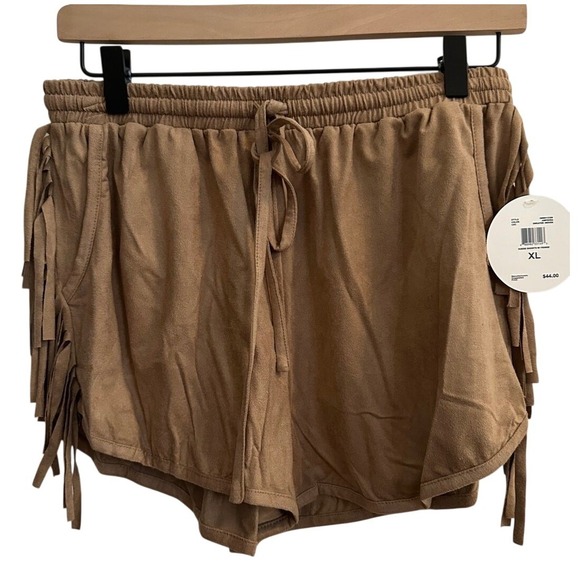 Love By Design Pants - Boho Suede‎ Shorts Fringe XL Amphora Brown Festival Coachella Tassels Cowgirl
